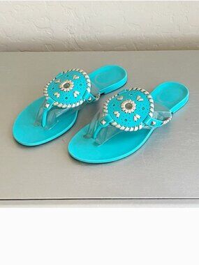 Jack Rogers Sandals Georgica Caribbean Turquoise Blue Gold Stud Jelly Thong 6